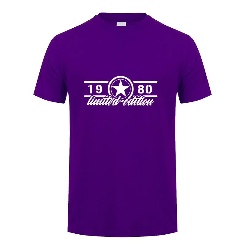 Purple Летняя Новинка 1980 Ограниченная серия футболка Топы мужские хлопковые с коротким рукавом 1980 День рождения Подарочная Футболка мужская футболка OZ-269 - Цвет: Purple