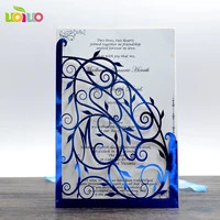 free shipping 50set inc66 blue laser cut wedding invitations card greet card personalized custom free envelope seals party sup