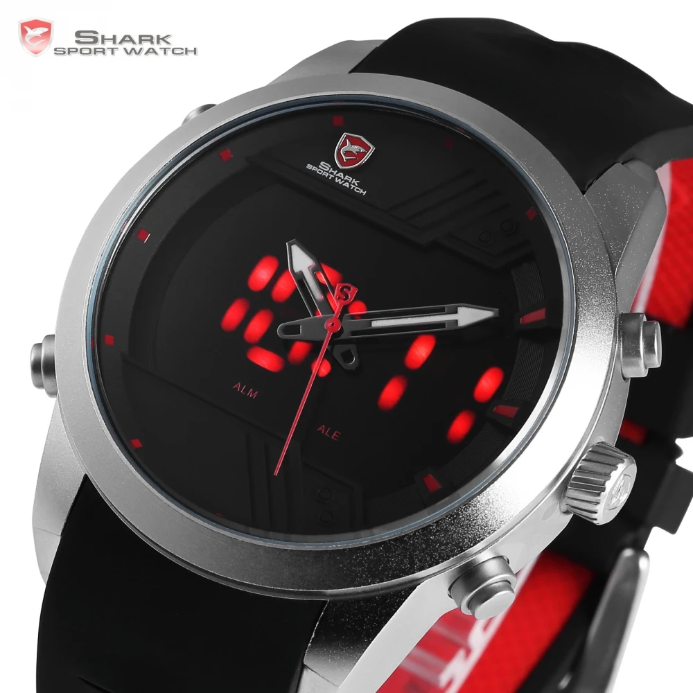Sawback Ангел Shark Спортивные Часы НОВЫЙ Выпуск LED Черный Красный 3 Г циферблат