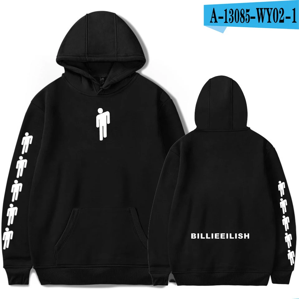 black Новинка Billie Eilish толстовка мужская короткий рукав лето дикая Harajuku Досуг Мягкий Хлопок Толстовки белая простая уличная одежда - Цвет: black