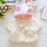 ajlonger baby girl jacket cute coat velour fabric infant garment lovely bow coat baby girl infant winter warm coat