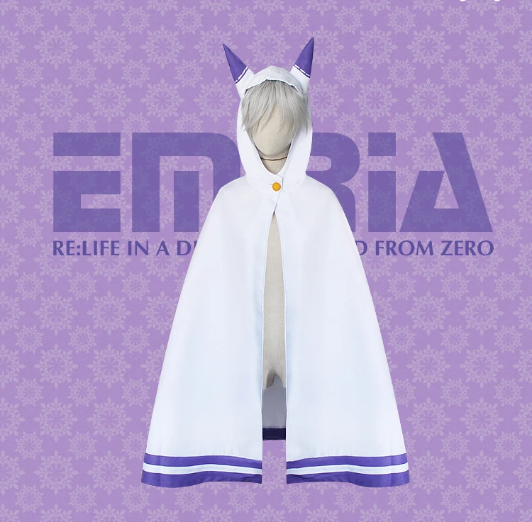 Re Zero Hajimeru Isekai Seikatsu Emilia, парики, костюмы для косплея, женское платье с головным убором для Хэллоуина, вечерние