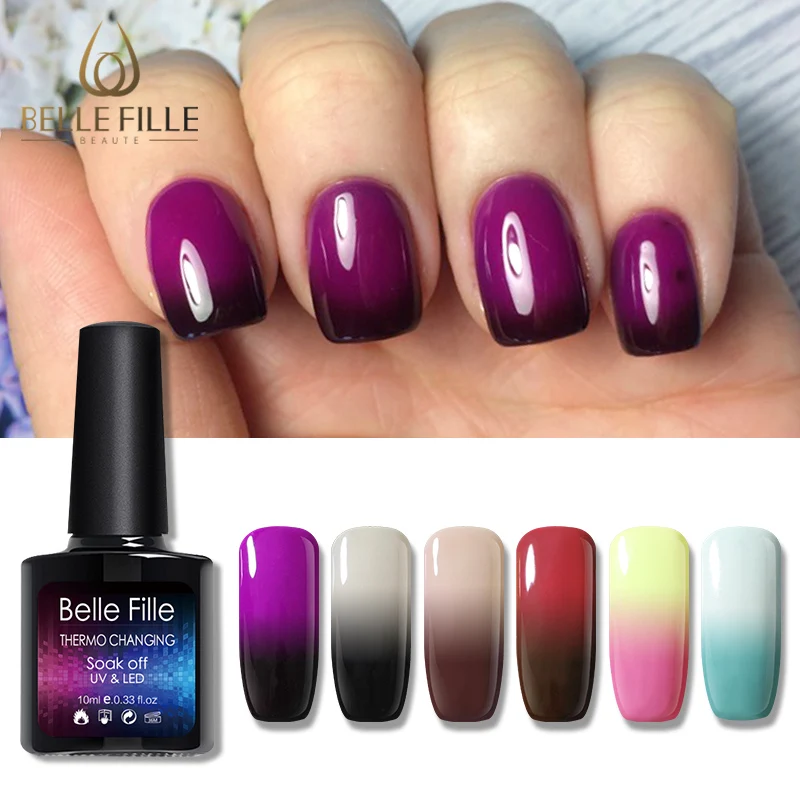 Belle Fille Thermo УФ гель лак для ногтей Soak Off Гель Лаки Температура изменить Цвет
