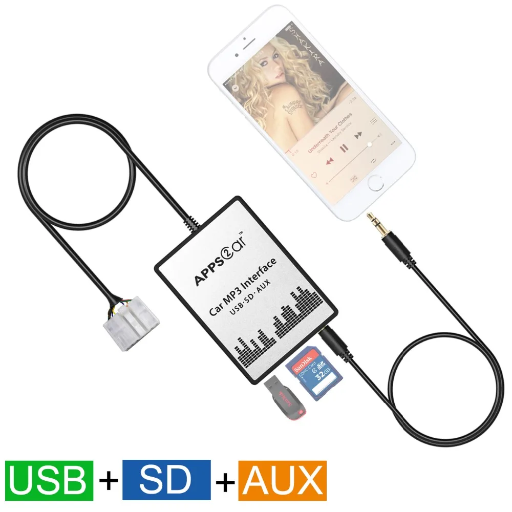 Автомобиль USB SD AUX Адаптер Цифровой Музыки Чейнджер Mp3 Конвертер для Toyota Yaris Verso 1999