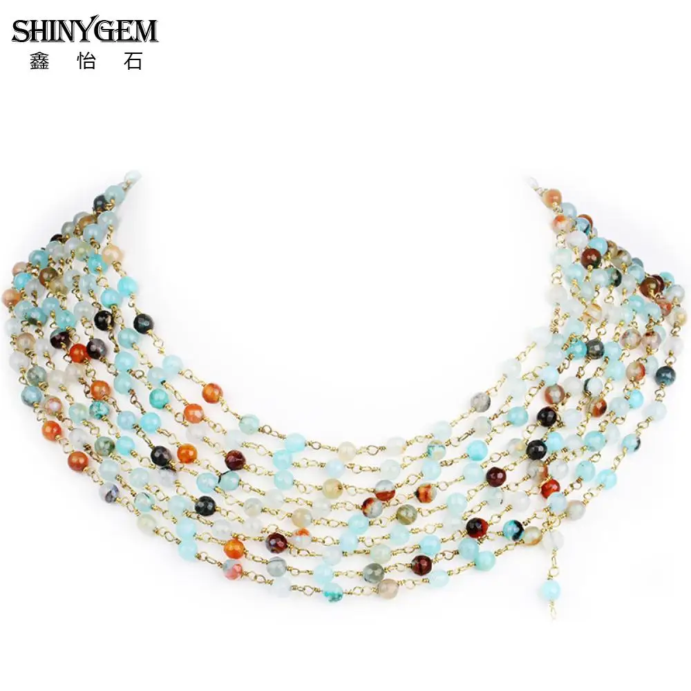 ShinyGem позолота Радуга Натуральный камень бусы 6 мм граненый круглый красочные