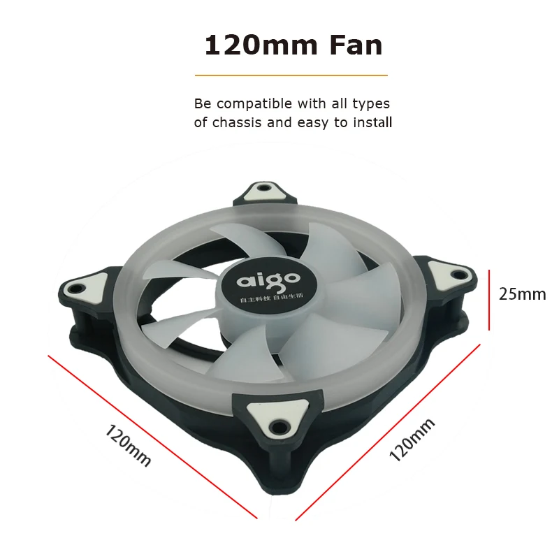 Кулер Aigo для ПК с радужным дизайном 120 мм 3-Pin LED-подсветка 12 В бесшумный простая