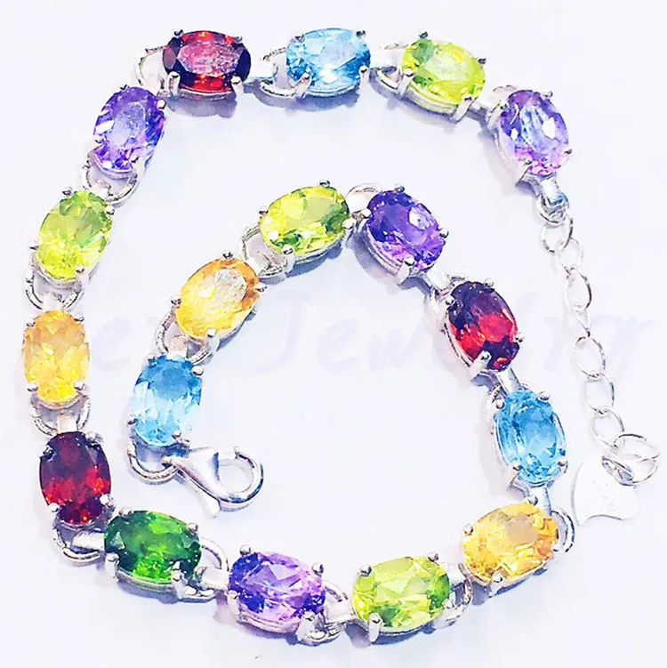 Браслет-цепочка из серебра 925 пробы с натуральным аметистом Перидотом цитрином