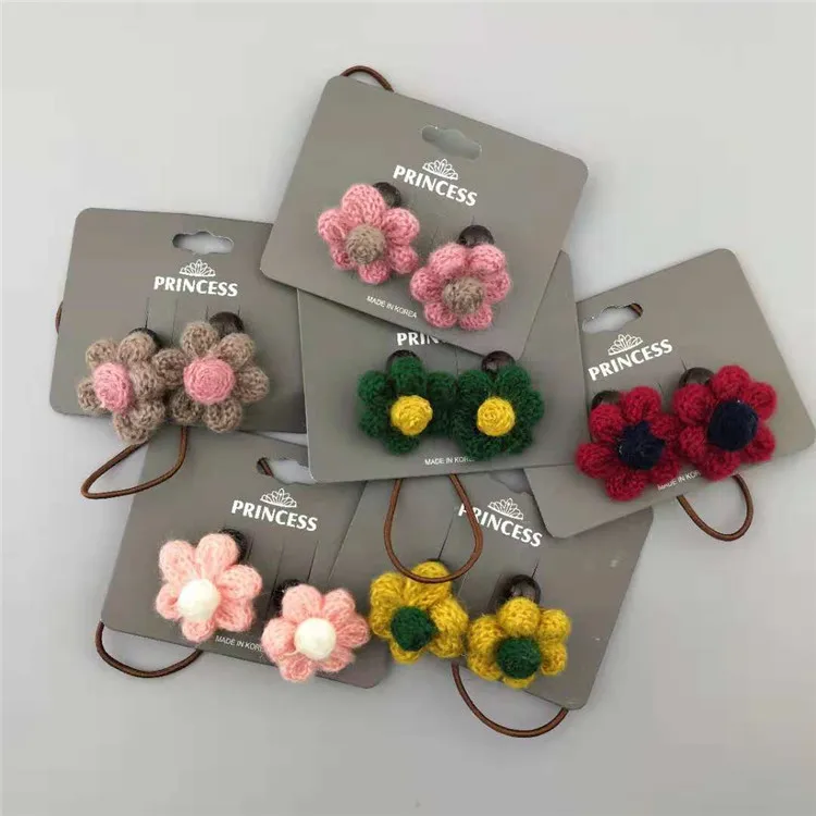 

korean winter cute woolen flower hair ring girls kids elastic hair rubber bands accessories for children tie hair rope scrunchie