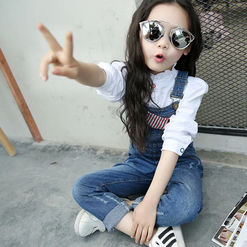 2018 флаг со вставками для девочек джинсовые комбинезоны детская одежда