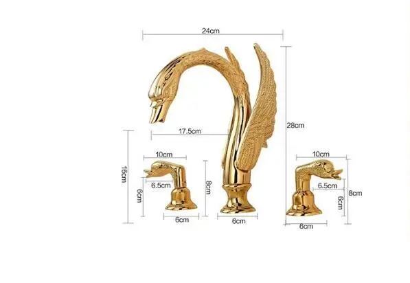 

NEW Deck Mounted Bathroom Faucet Swan Spout Sink Mixer Tap Golden Brass 3 Holes Basin Faucet Wholesale And Retail water tap