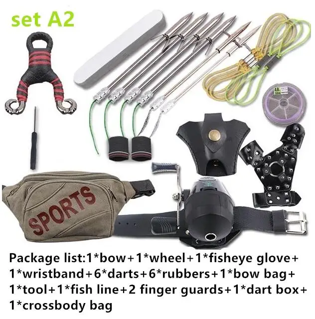 set A2 Новинка, высокая скорость для рыбалки и охоты, Рогатка, катапульта+ рыболовные дартс, арбалет, болт, инструменты для улицы - Цвет: set A2