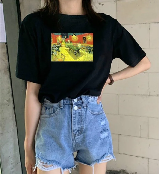 

starqueen-JBH 2019 new Summer Fashion 1 pcs Van Gogh Art t-shirt 100% Cotton Casual Funny Harajuku Short Sleeves Hot Sale