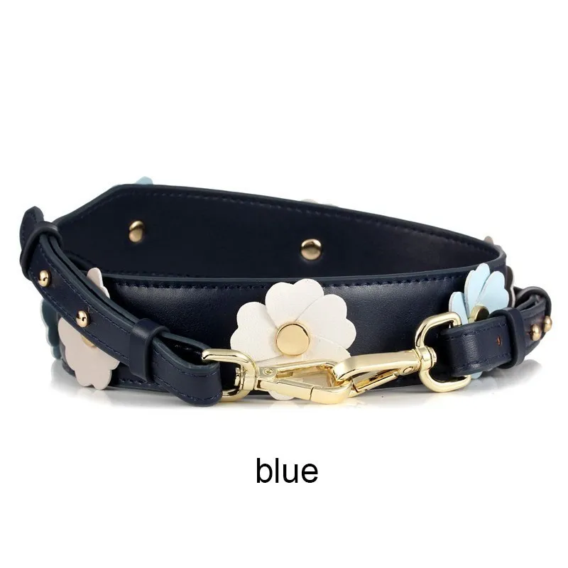 Blue Gold Hook Сумки из коровьей кожи, сумка с цветком, ремешок с аксессуарами, 110 см, регулируемый милый стильный ремень, сумка-мессенджер с цветком, плечевой ремень - Цвет: Blue Gold Hook