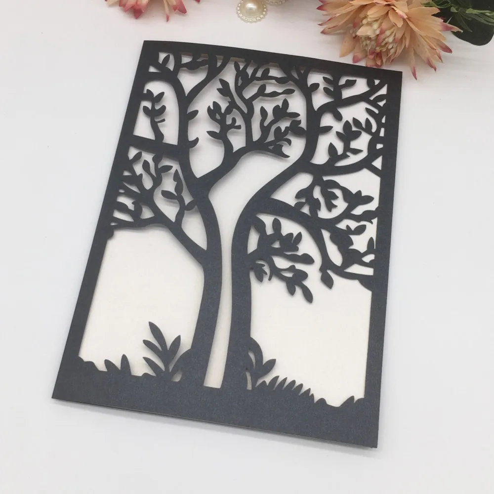 30pcs Laser Cut Romantic Tree Design Wedding Invitations Card Pearl Paper Anniversary Birthday Party | Дом и сад