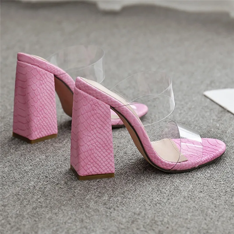 New Women PVC Transparent Coarse high Heeled Slippers Wedding Party Sandals summer Pointed Toe #SN | Обувь