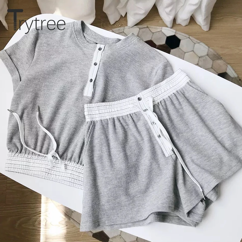 Женский комплект из двух предметов Trytree повседневный топ на завязках с o образной