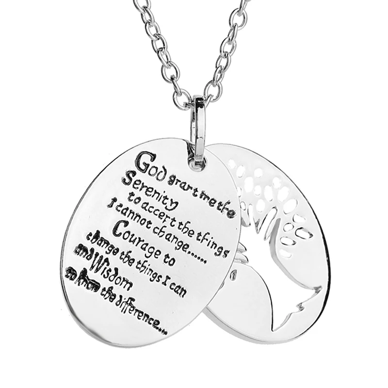 

Hand Stamped English Bible Serenity Prayer Charm Pendant Necklace Women Men Prayer Jewelry Tree Of Life Charms Necklaces