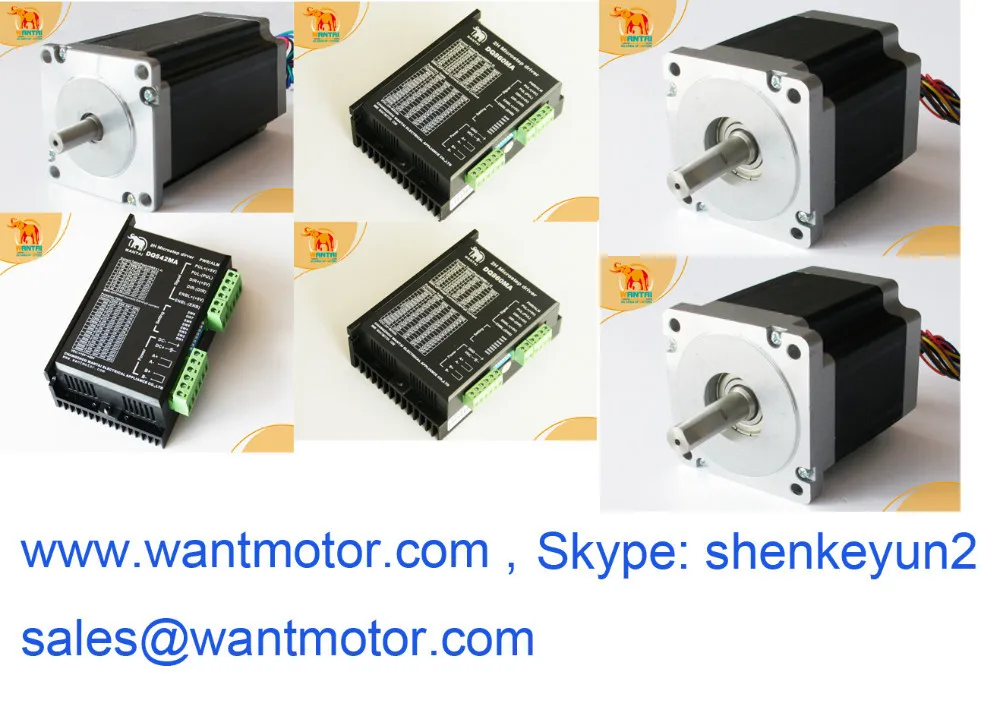 

2 pcs Nema 34 Motor, 5.6A, 85BYGH450D-008 & 2 pcs DQ860MA drives & 1 pc Nema 23 with 57BYGH115-003 motor& 1 pc DQ542MA driver