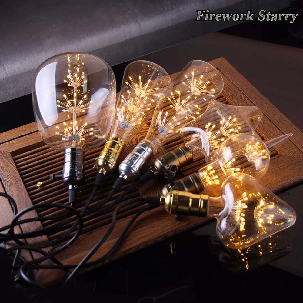 

Non Dimmable E27 LED LAMP Firework Starry Retro Bulb Star Heart 3W Super Warm 2200K Sky LED Edison Bulb Decorative Light Bedroom