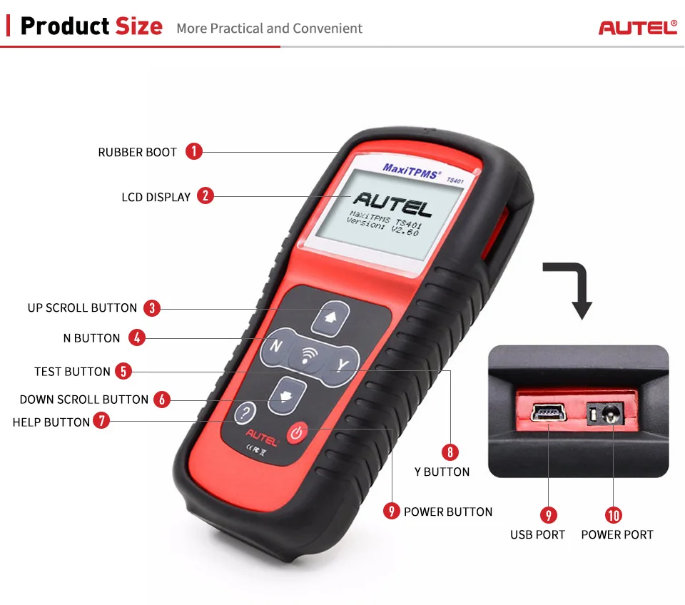 AUTEL MaxiTPMS TS401 TPMS сканирующий инструмент сканер универсальный датчик давления в шинах активатор инструменты для программирования 433/315 МГц Mx сенсор s