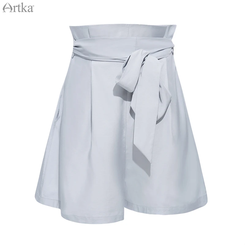 Женские шорты с поясом ARTKA серые свободные высокой талией повседневные KA15290X лето