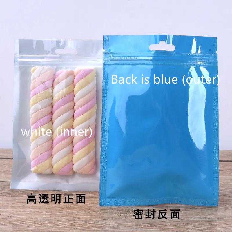 100Pcs Blue Clear Front Zip Lock Packaging Bags With Hang Hole Plastic Electronic Accessary Zipper Pouch for Retails Package | Дом и сад