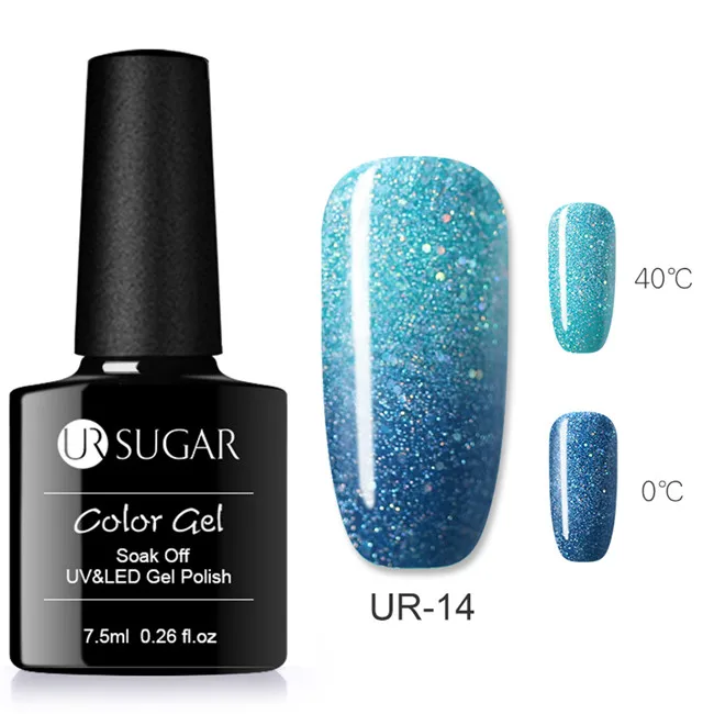 ur 14 Ur Sugar термальный ультра-тонкий блеск 3 цвета замочить от УФ гель цвет-chaging Снежинка температура гель для изменения цвета ногтей - Цвет: ur 14