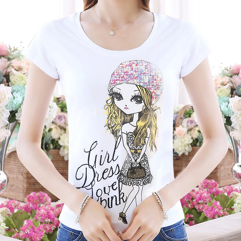 Женская футболка со стразами Camisetas Mujer белая с принтом на лето 2019 | одежда
