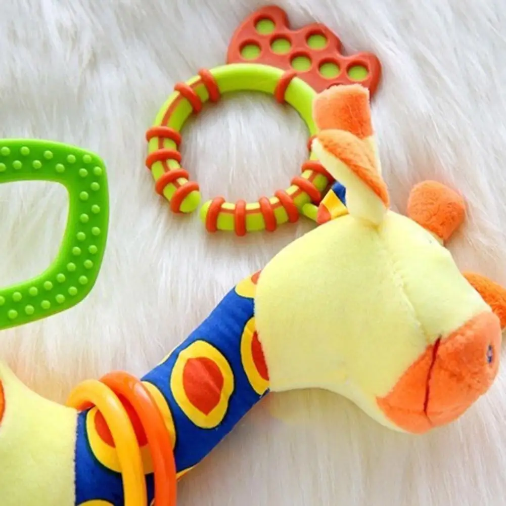 

New Arrival Infant Baby Development Soft Giraffe Animal Handbells Rattles Handle Toys Hot Selling WIth Teether Baby Toy