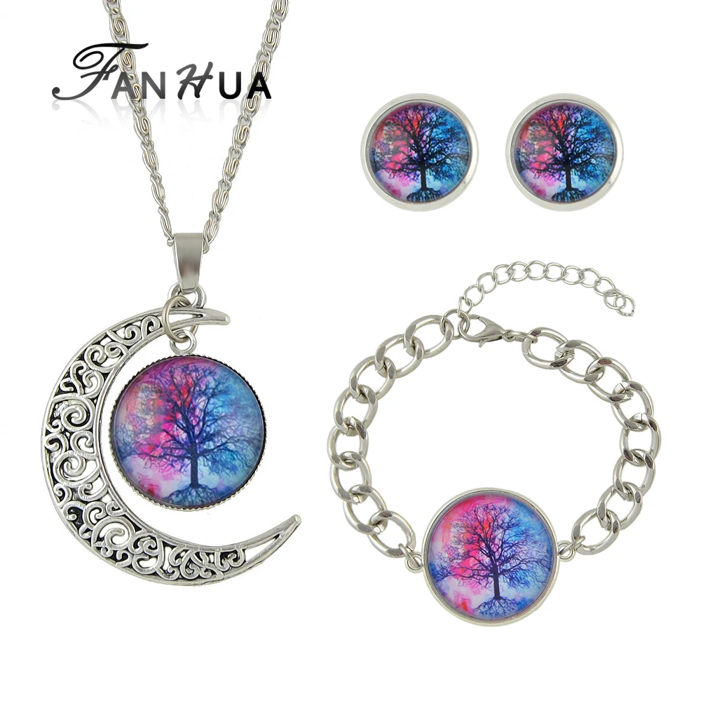 Fanhua Этническая Ювелирные наборы старинное серебро Цвет цепи ful Дерево Pattern