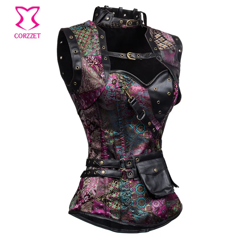Пикантный фиолетовый кожаный ремень в стиле стимпанк куртка корсет женская