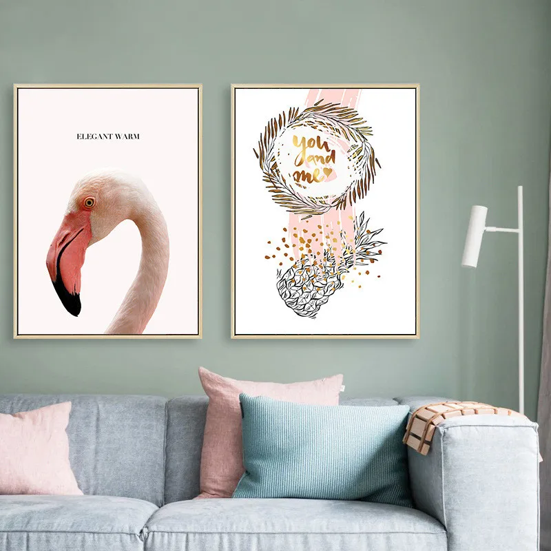 Scandinavian flamingos Posters Modern Prints pink flowers Wall Art Canvas Painting Nordic Decoration Pictures frameless | Дом и сад