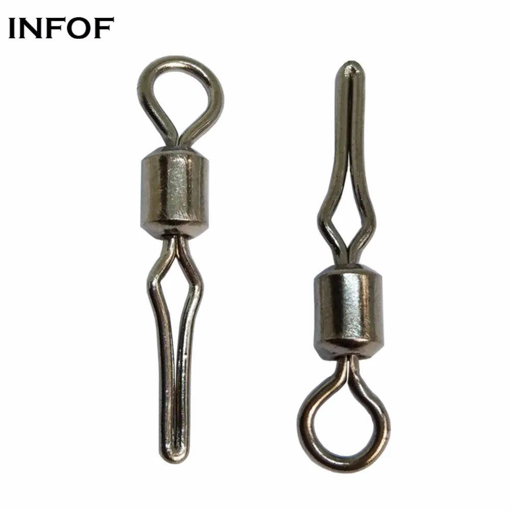 

INFOF 200 pieces/lot Fishing Swivels Rolling Swivels Snap With Side Line Clip Bass Fishing Connector Saltwater Terminal Tackle