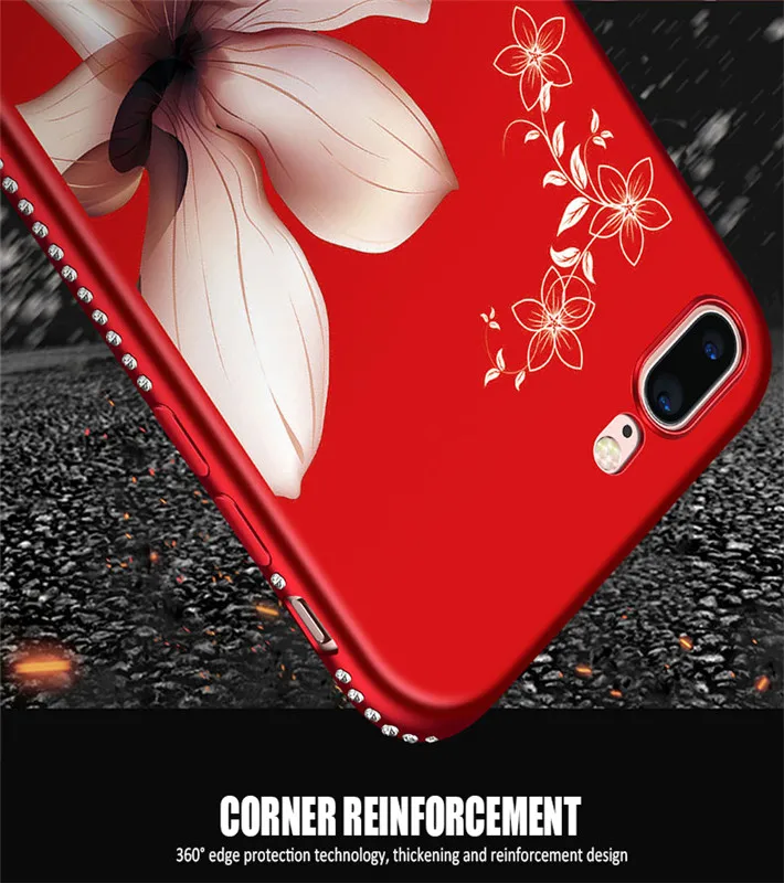 For iPhone XS Max XR X Flower Diamond Phone Case Luxury Cover Capa on for 6 6s 7 8 Plus Soft Silicone On funda capas |