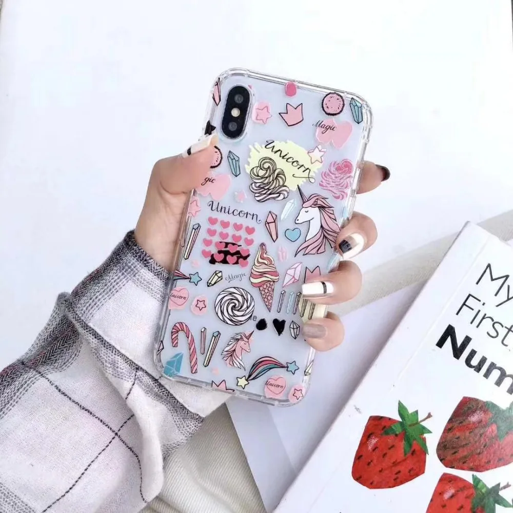 Zxtrby Flower Chrysanthemum unicorn Phone Case For iPhone X XR XS Max 6 6s 7 8 Plus Transparent Soft TPU Mobile Back Coque Cover |