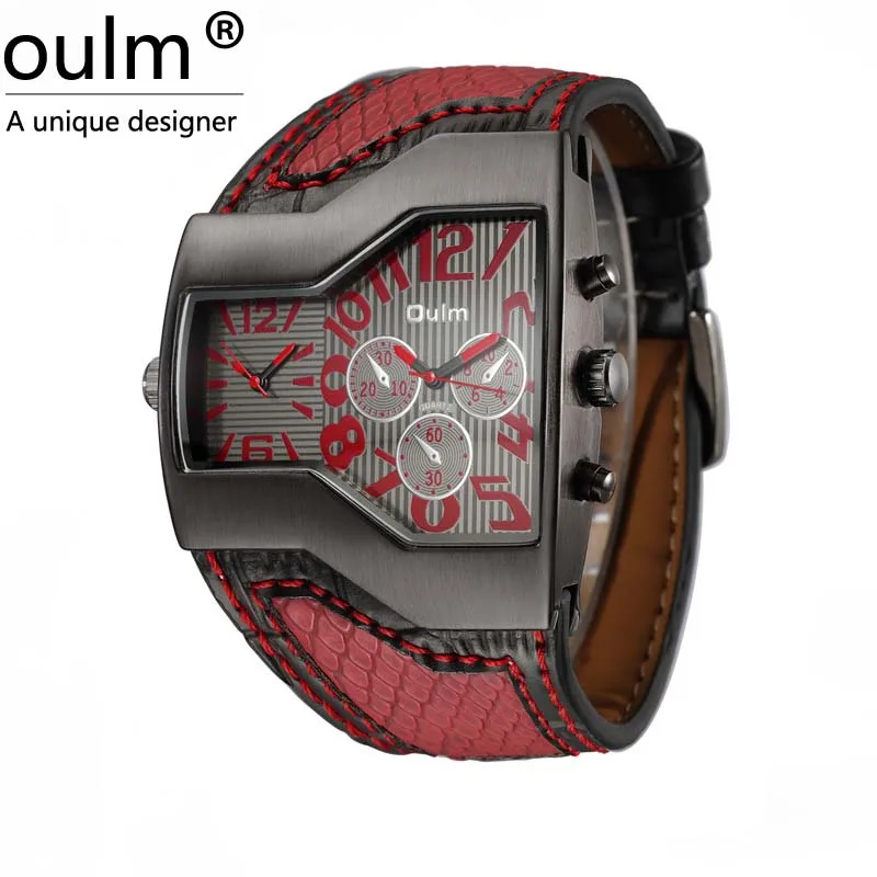 Oulm Модные высококачественные роскошные мужские военные наручные часы с двойным