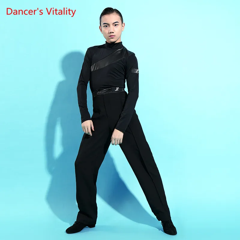 Мужской костюм с длинным рукавом и высоким воротником черная рубашка для