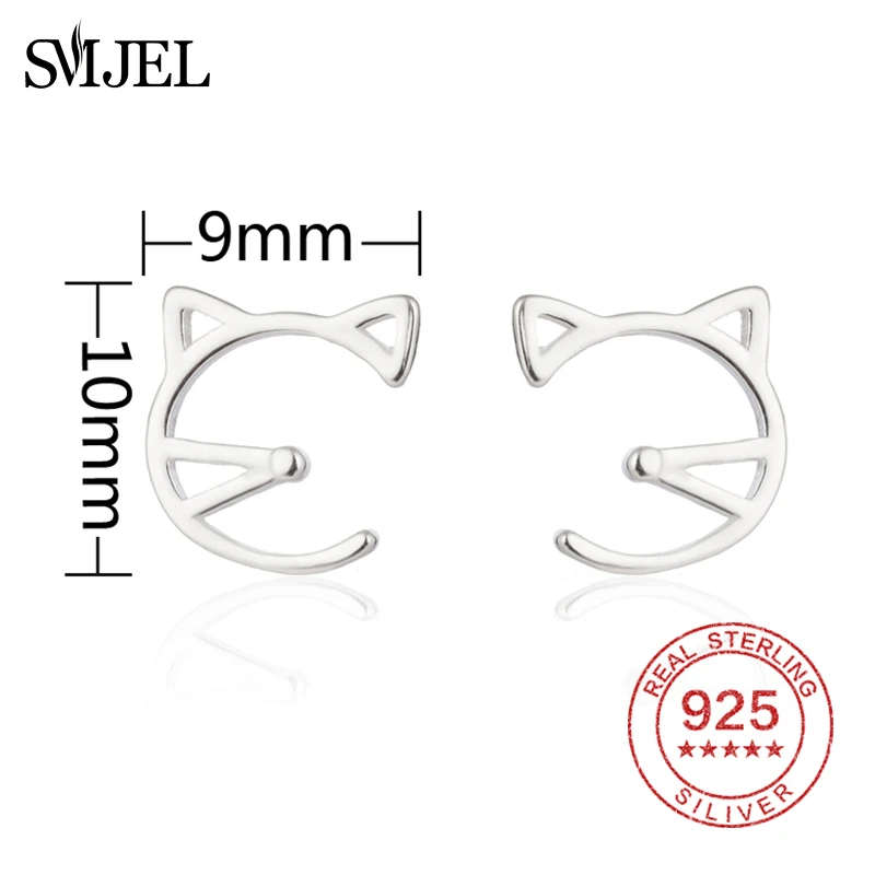 SMJEL 925 серебряные серьги для женщин милые сережки кошки корейский стиль девушки ювелирные изделия Женский Серьга-гвоздик для пирсинга
