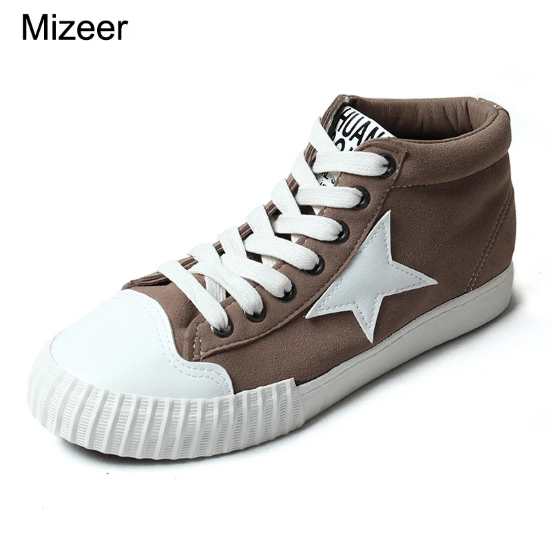 Мода зима замши высокого верха обуви холст женщины плоские обувь повседневная