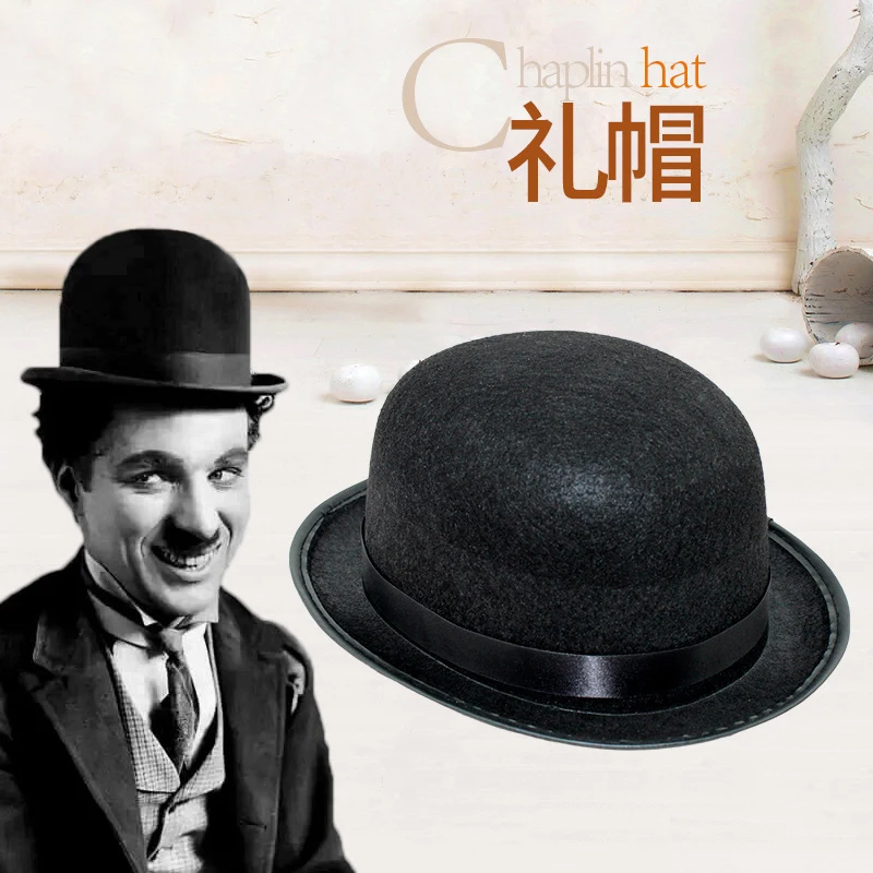 Шляпа Чаплина Войлок Черная Fedora Шапки смешной костюм Косплэй Хэллоуин для мужчин