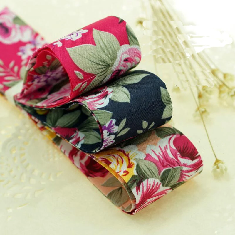 

40mm 10 Yards Peony Flower Printed Ribbon DIY Handmade Bow Wedding Decoration Materials Apparel Sewing Ribbon