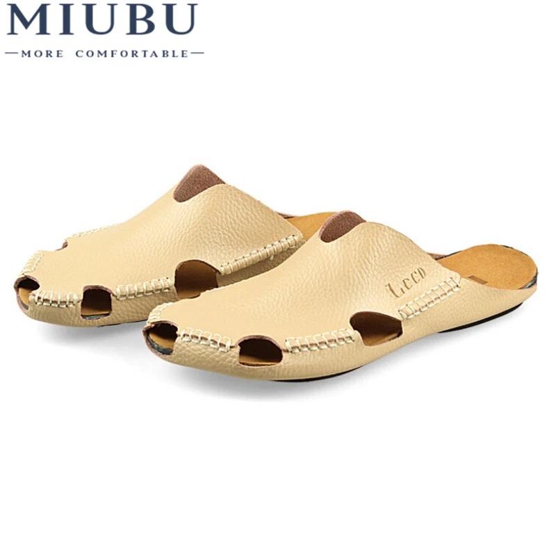 MIUBU/мужские сандалии; сезон лето; Новинка; мужские кожаные шлепанцы; сандалии на плоской подошве; мужские сандалии; Летняя обувь;