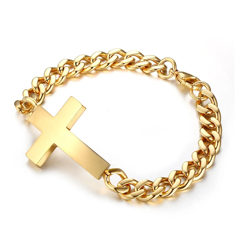 Лидер продаж 2019 мужские браслеты из нержавеющей стали золотые кресты священные
