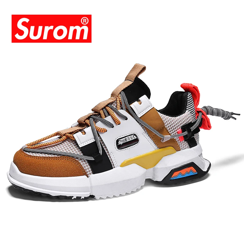 SUROM Summer New Men's Casual Shoes Breathable And Comfortable Lace Zapatos Hombre Sneakers Fashion Wild Mesh Sneaker | Обувь