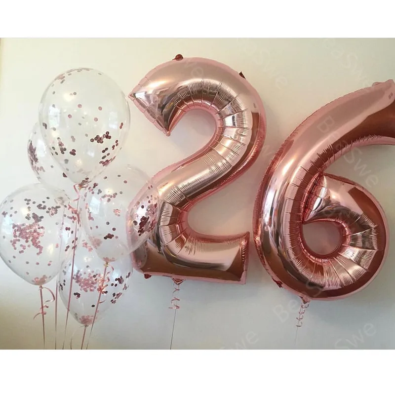 7 шт./лот большой размер 32 дюймов фольга из розового золота 26 номер воздушный шар с Конфетти Для Взрослых декор для вечеринки в честь Дня рождения Юбилей гелий