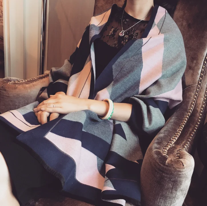 Chanycore жаккардовый двухсторонний зимний шарф кашемировые женские шарфы из