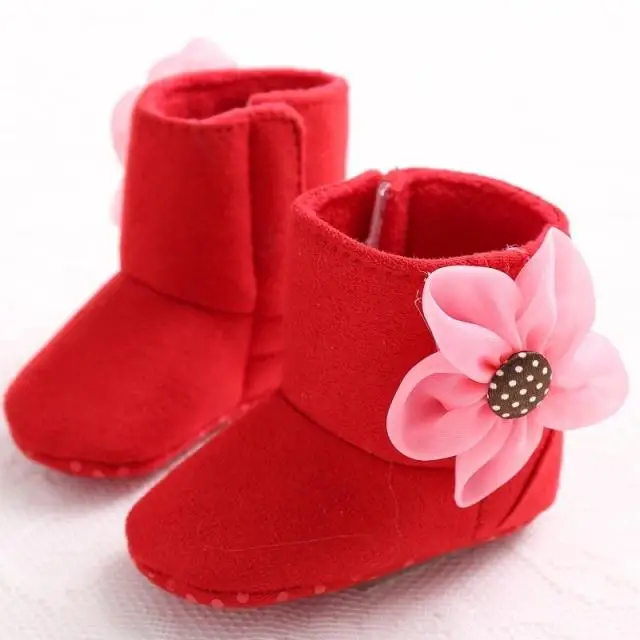 red flowers MiYuebb/детские ботинки с большим цветком для девочек; детская обувь для малышей; теплая удобная обувь для малышей - Цвет: red flowers