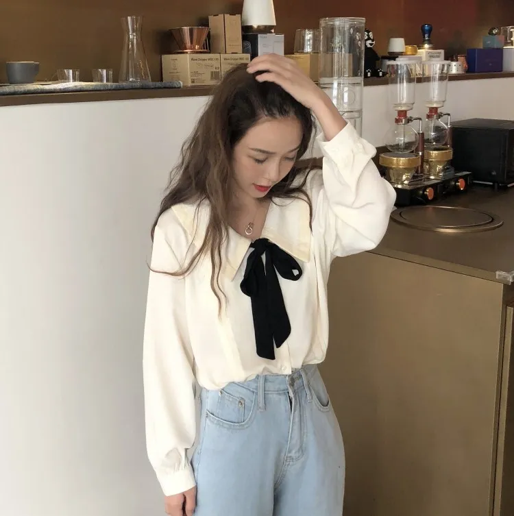 Новинка Осенняя Женская одежда в японском стиле преппи свободные милые блузки