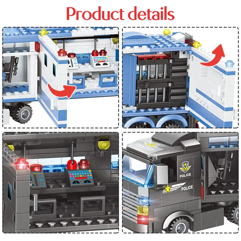 

WW2 Mobile City Police Station Building Blocks Compatible City Truck SWAT Team Police Action Figures Bricks Toy For Boys