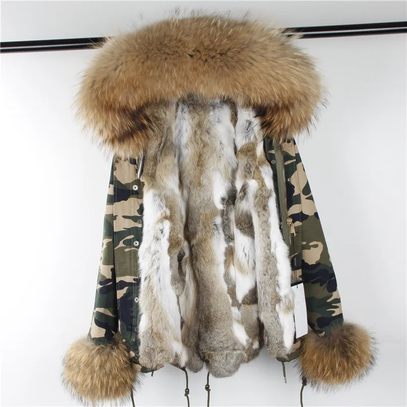 short OFTBUY, новинка, парка, натуральный мех, пальто, зимняя куртка для женщин, натуральный мех енота, воротник, теплый, толстый, мех кролика, подкладка, парки, отстегивающиеся - Цвет: short